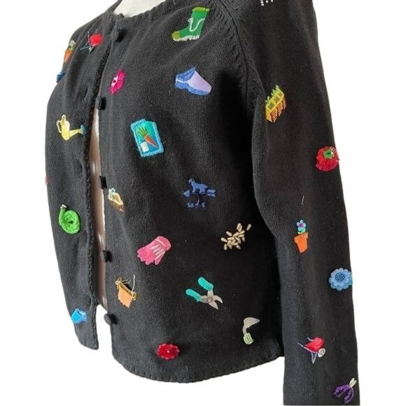 Michael Simon Cardigan Spring Gardener Sweater Wearable Art Black Small vintage - Picture 3 of 13